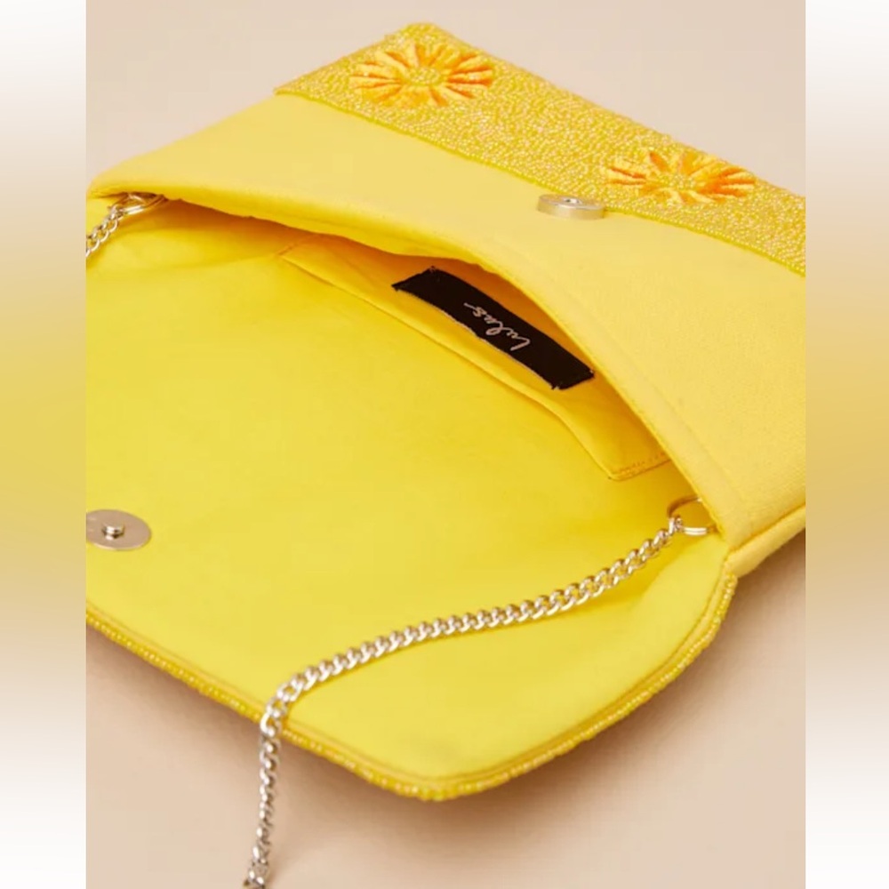 Lulus Exclusive Presence Yellow Beaded Floral Clutch - Size One Size - Picture 6 of 7